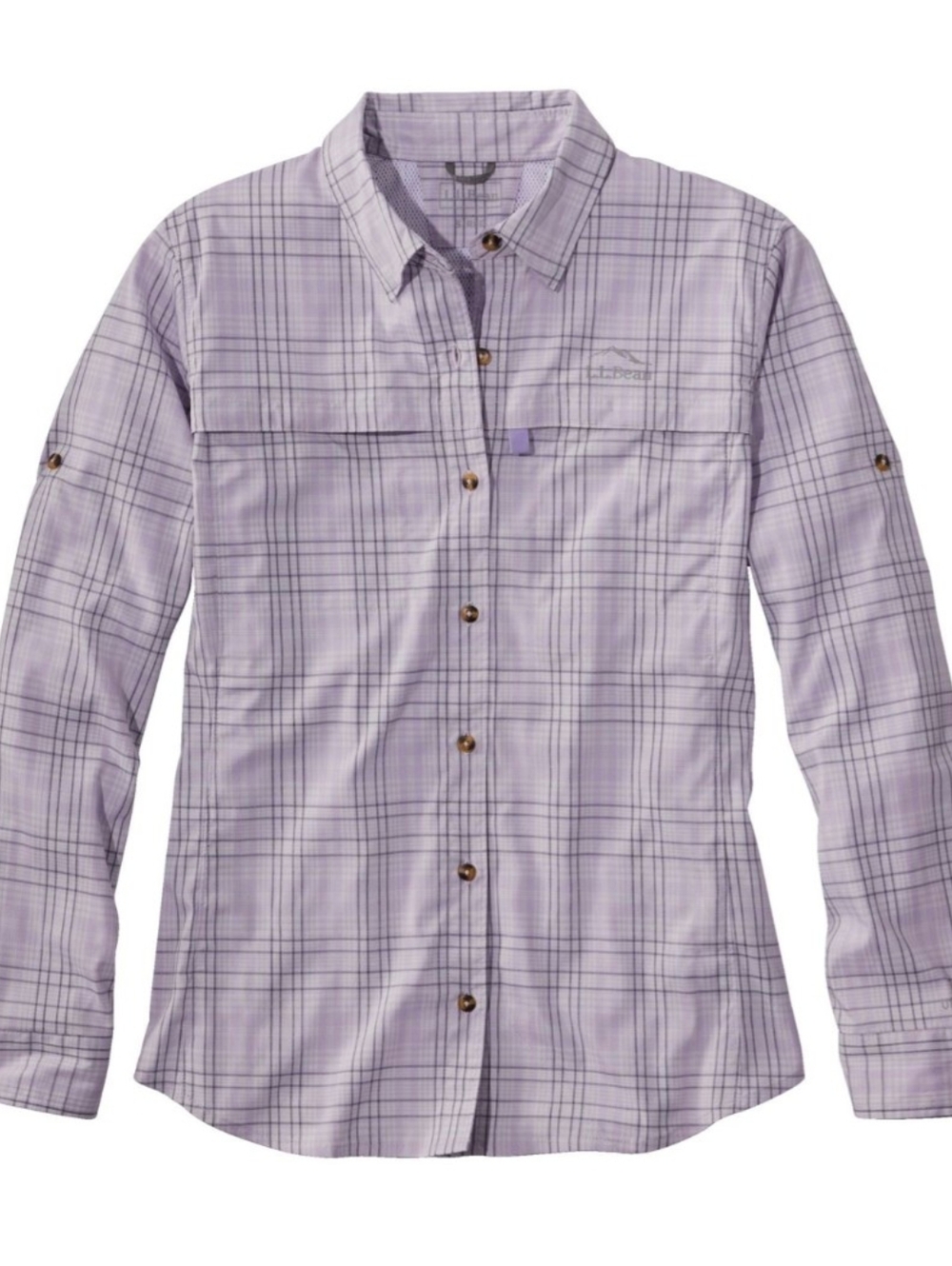 Lands' End Tropicwear Shirt Plaid Long-Sleeve Pastel Lilac NWOT sz L Fishing